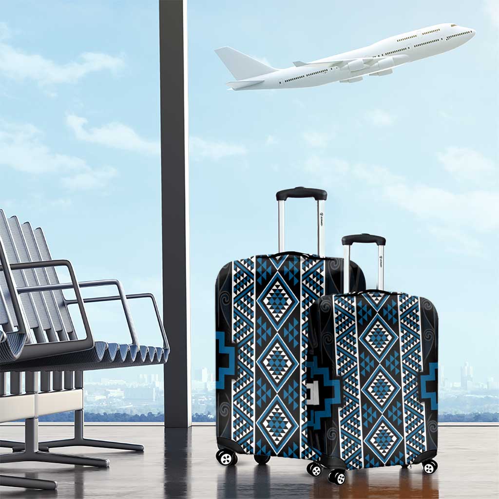 Azure Tukutuku Pattern Aotearoa Luggage Cover Niho Taniwha and Puhoro Motifs LT7 - Polynesian Pride