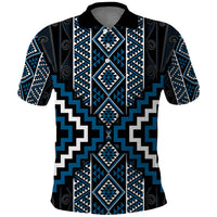 Azure Tukutuku Pattern Aotearoa Polo Shirt Niho Taniwha and Puhoro Motifs LT7 Blue - Polynesian Pride