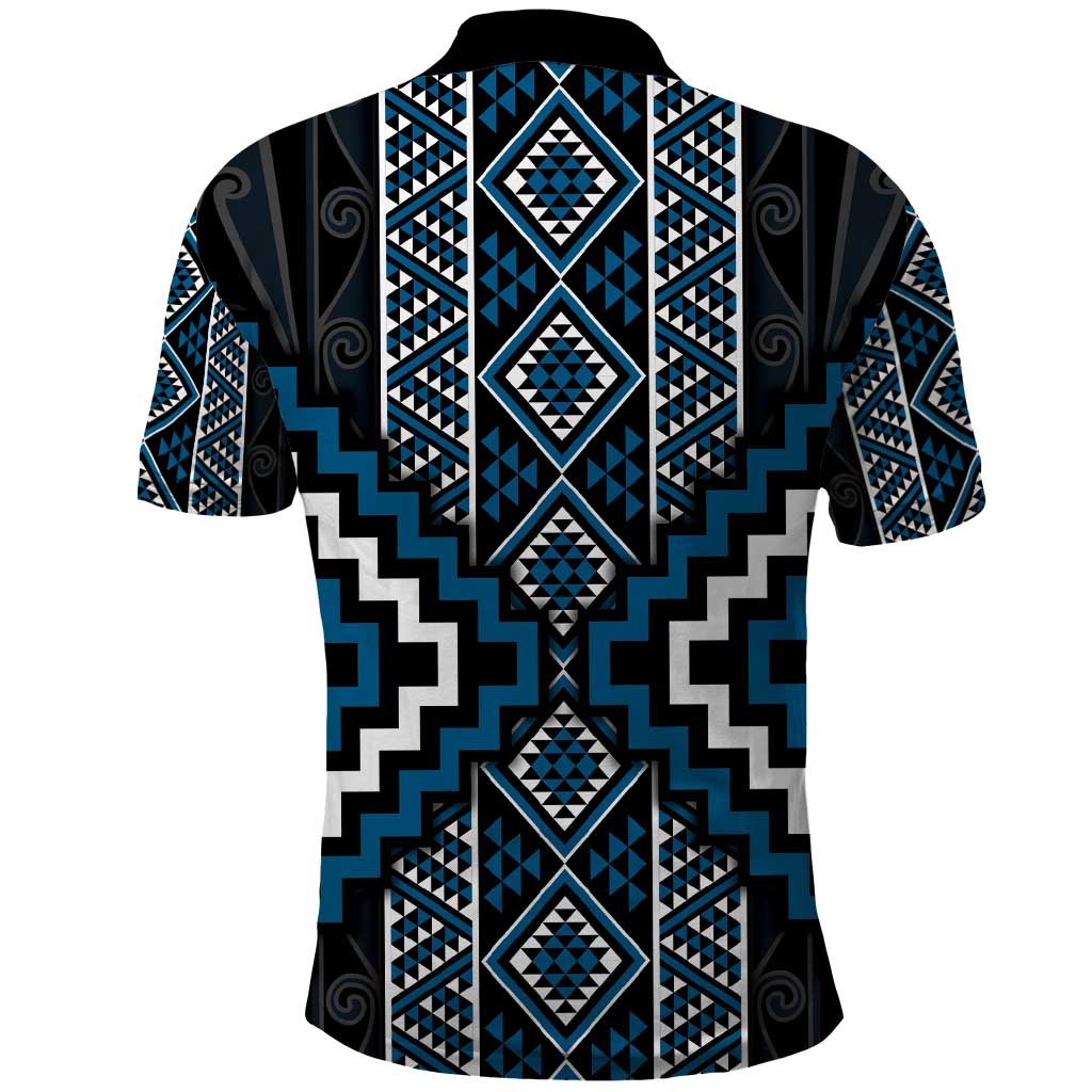 Azure Tukutuku Pattern Aotearoa Polo Shirt Niho Taniwha and Puhoro Motifs LT7 - Polynesian Pride