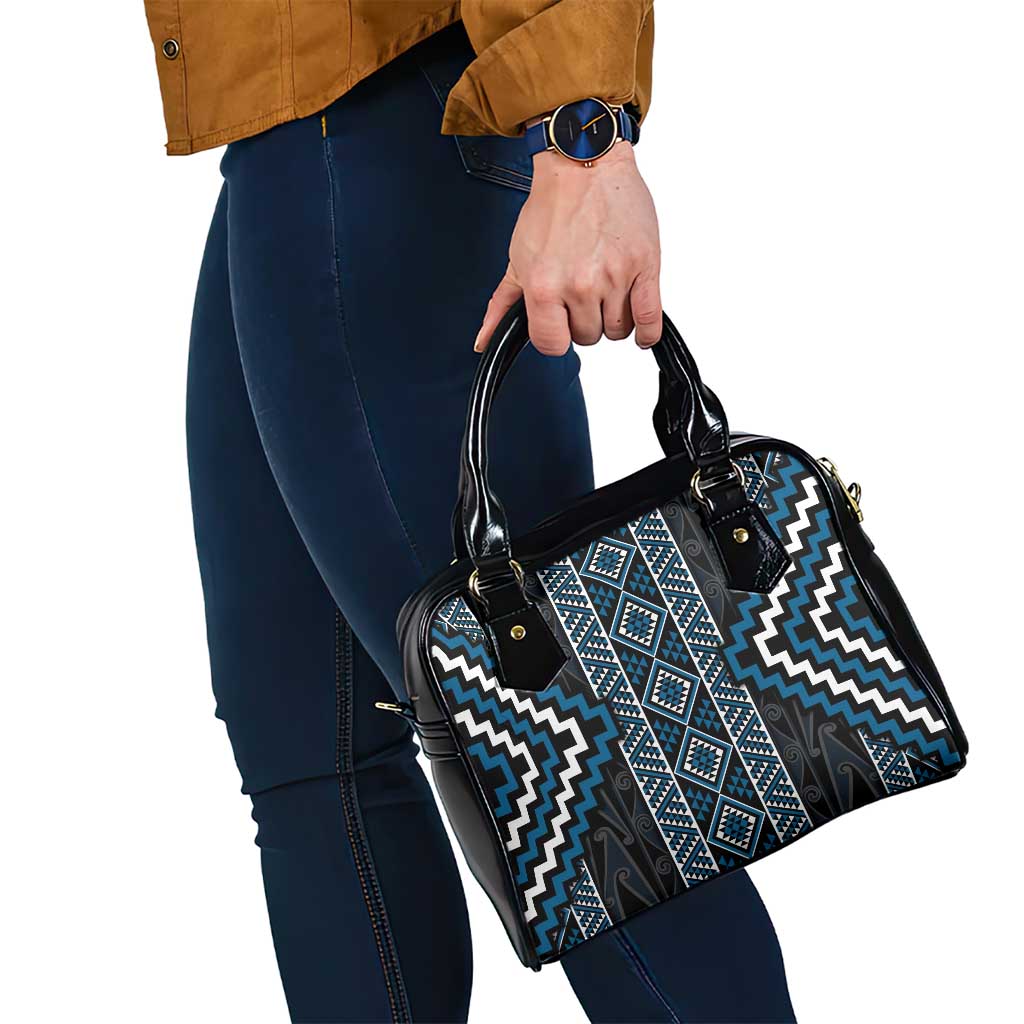 Azure Tukutuku Pattern Aotearoa Shoulder Handbag Niho Taniwha and Puhoro Motifs LT7 - Polynesian Pride