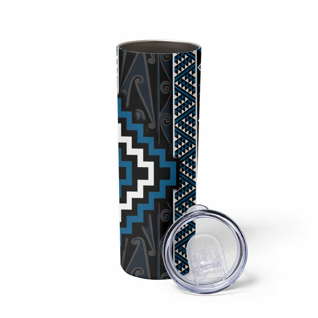 Azure Tukutuku Pattern Aotearoa Skinny Tumbler Niho Taniwha and Puhoro Motifs LT7 - Polynesian Pride