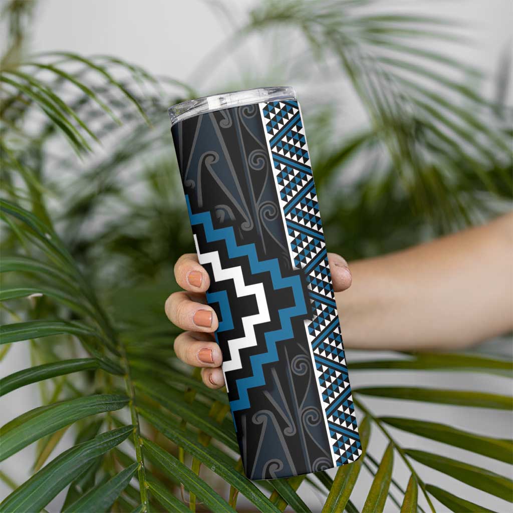 Azure Tukutuku Pattern Aotearoa Skinny Tumbler Niho Taniwha and Puhoro Motifs LT7 - Polynesian Pride