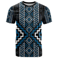 Azure Tukutuku Pattern Aotearoa T Shirt Niho Taniwha and Puhoro Motifs LT7 Blue - Polynesian Pride