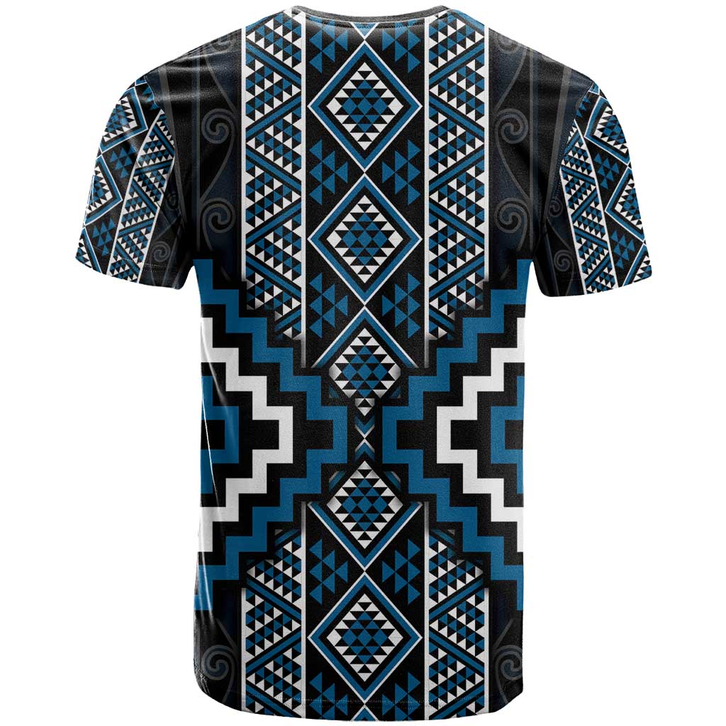 Azure Tukutuku Pattern Aotearoa T Shirt Niho Taniwha and Puhoro Motifs LT7 - Polynesian Pride