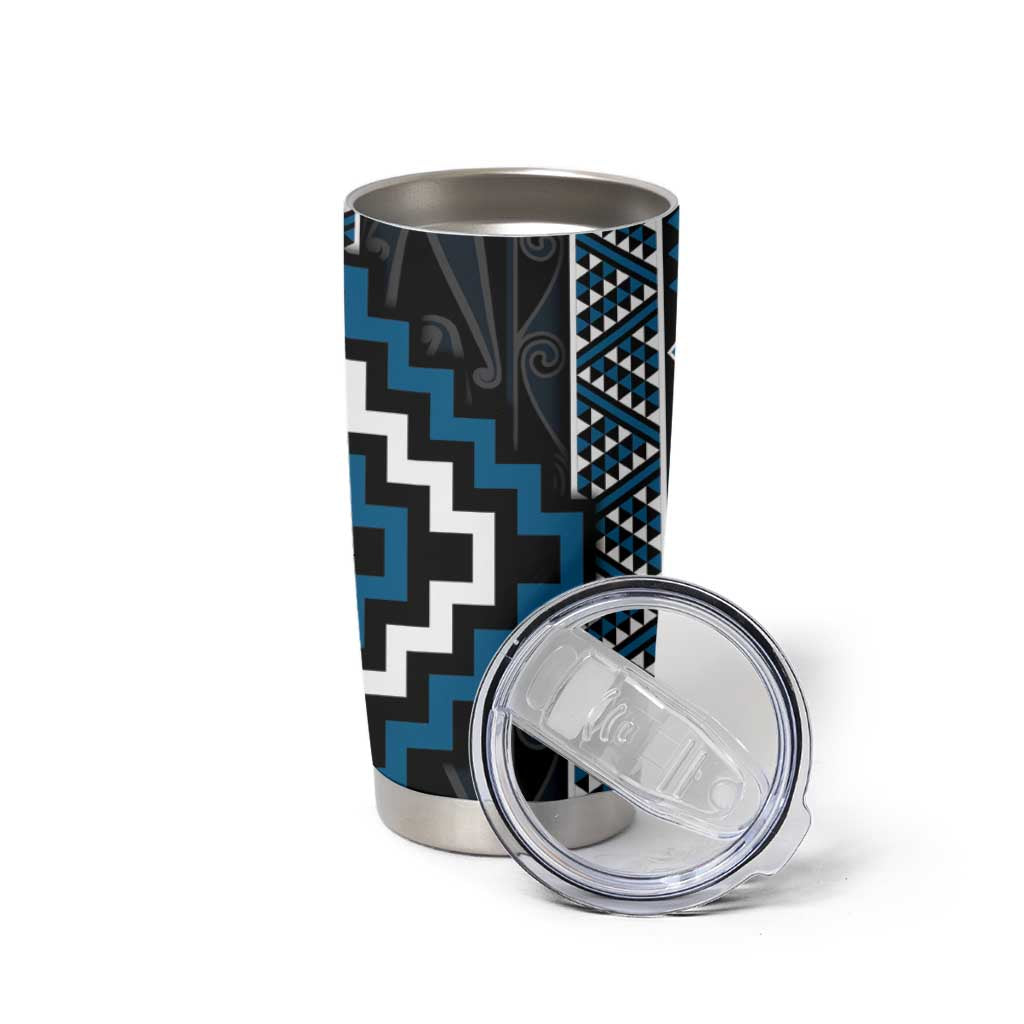 Azure Tukutuku Pattern Aotearoa Tumbler Cup Niho Taniwha and Puhoro Motifs LT7 - Polynesian Pride