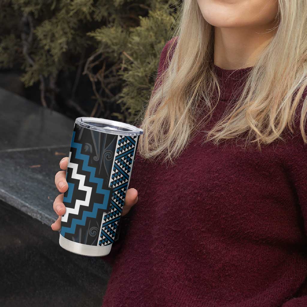 Azure Tukutuku Pattern Aotearoa Tumbler Cup Niho Taniwha and Puhoro Motifs LT7 - Polynesian Pride