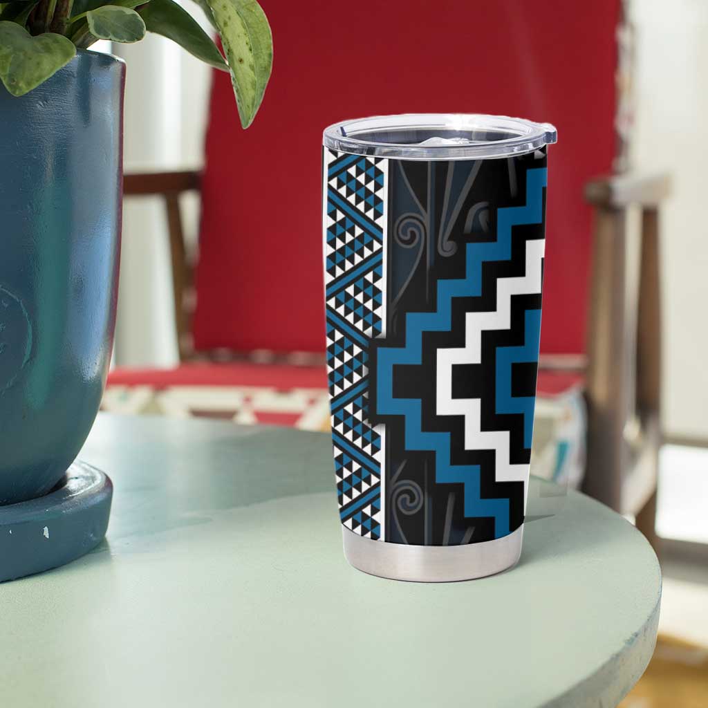 Azure Tukutuku Pattern Aotearoa Tumbler Cup Niho Taniwha and Puhoro Motifs LT7 - Polynesian Pride