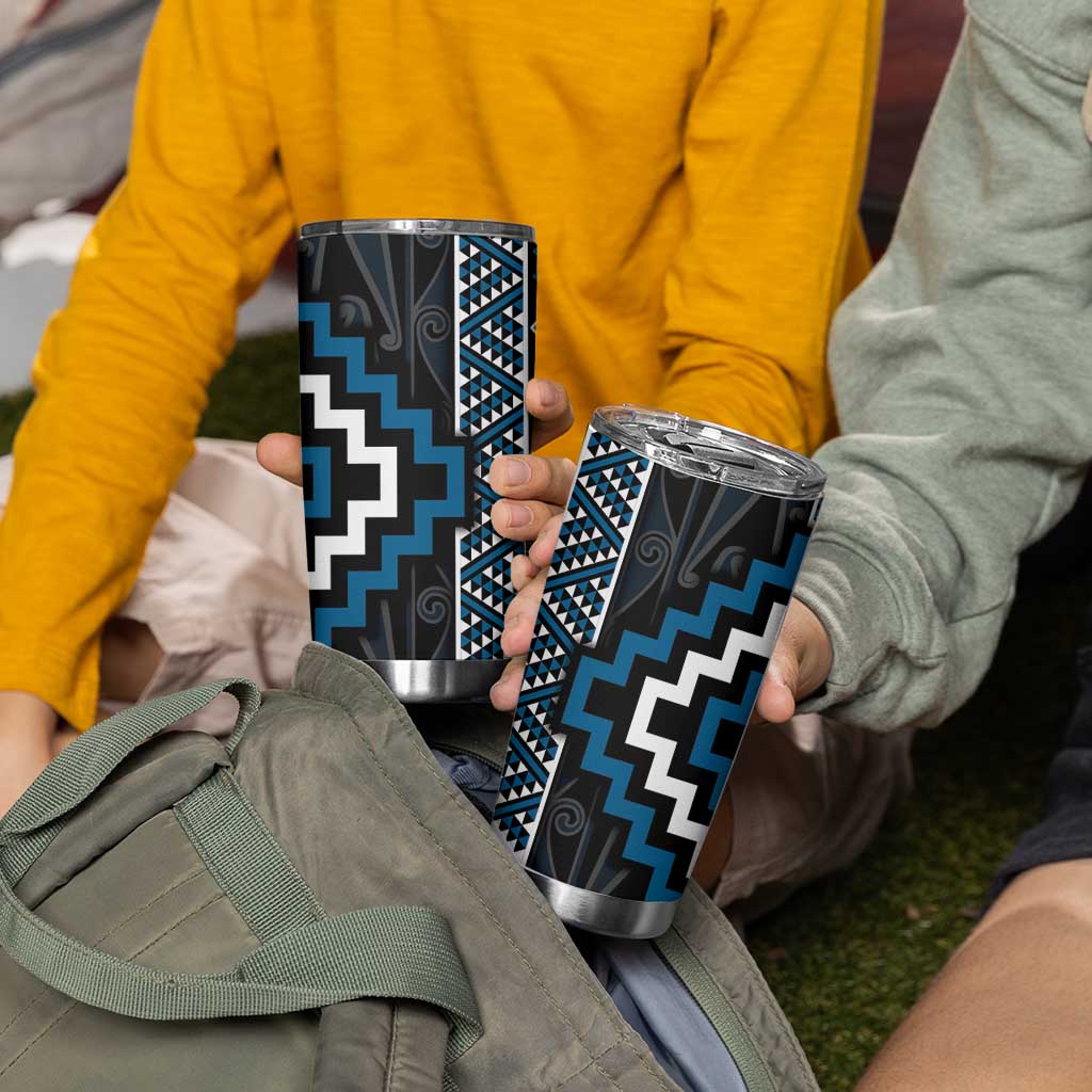 Azure Tukutuku Pattern Aotearoa Tumbler Cup Niho Taniwha and Puhoro Motifs LT7 - Polynesian Pride