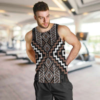 Classic Tukutuku Pattern Aotearoa Men Tank Top Niho Taniwha and Puhoro Motifs LT7 Brown - Polynesian Pride