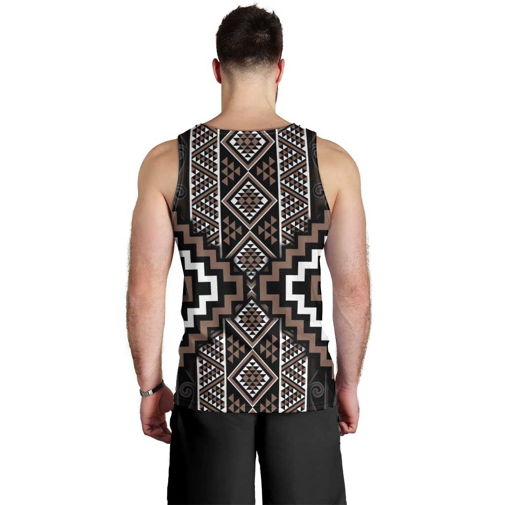 Classic Tukutuku Pattern Aotearoa Men Tank Top Niho Taniwha and Puhoro Motifs LT7 - Polynesian Pride