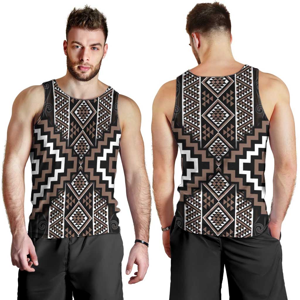Classic Tukutuku Pattern Aotearoa Men Tank Top Niho Taniwha and Puhoro Motifs LT7 - Polynesian Pride