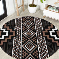 Classic Tukutuku Pattern Aotearoa Round Carpet Niho Taniwha and Puhoro Motifs LT7 Brown - Polynesian Pride
