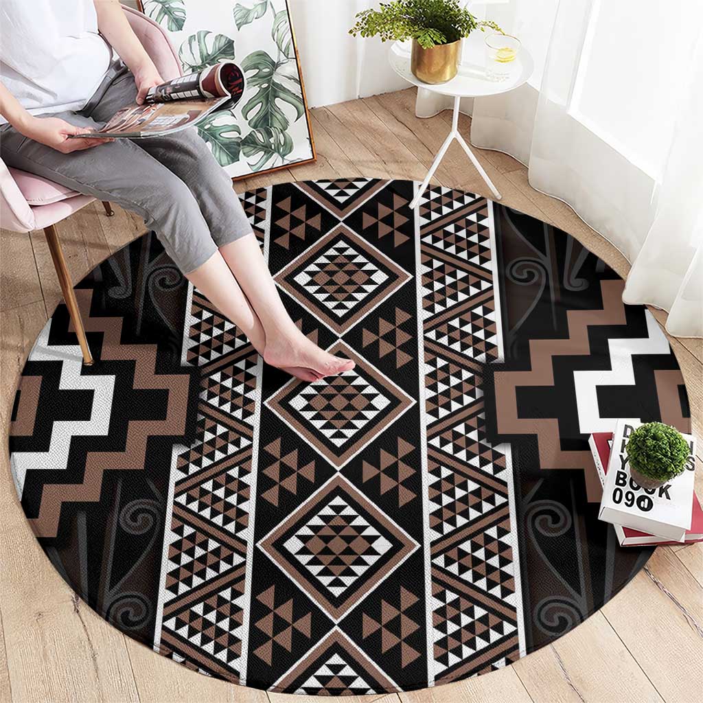 Classic Tukutuku Pattern Aotearoa Round Carpet Niho Taniwha and Puhoro Motifs LT7 - Polynesian Pride