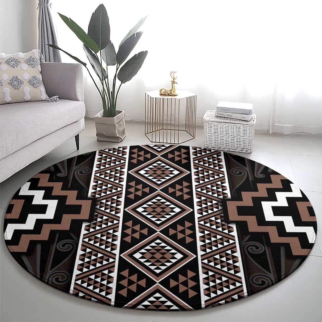 Classic Tukutuku Pattern Aotearoa Round Carpet Niho Taniwha and Puhoro Motifs LT7 - Polynesian Pride