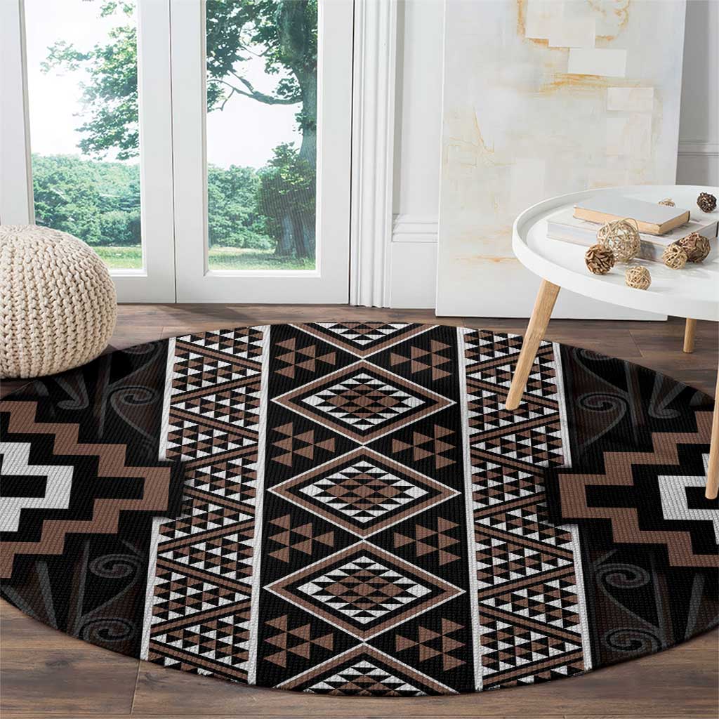 Classic Tukutuku Pattern Aotearoa Round Carpet Niho Taniwha and Puhoro Motifs LT7 - Polynesian Pride