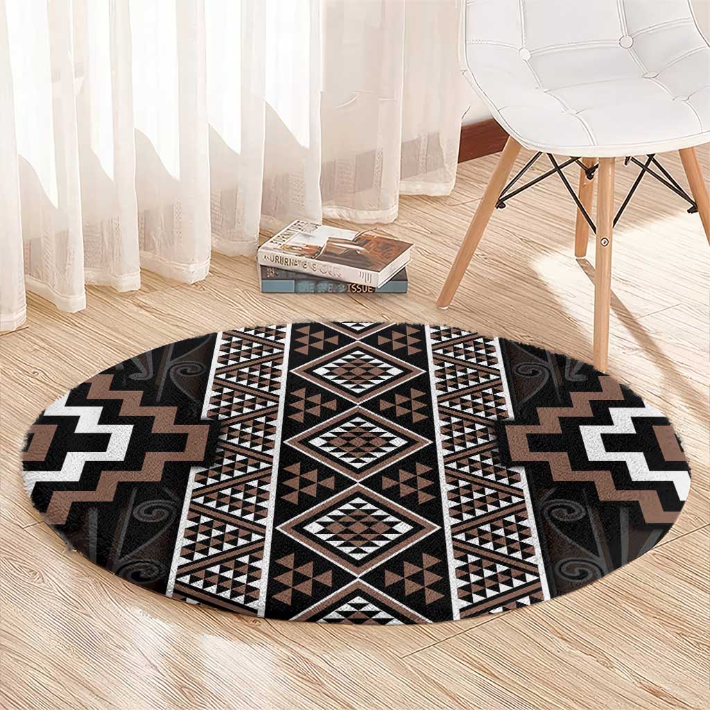 Classic Tukutuku Pattern Aotearoa Round Carpet Niho Taniwha and Puhoro Motifs LT7 - Polynesian Pride