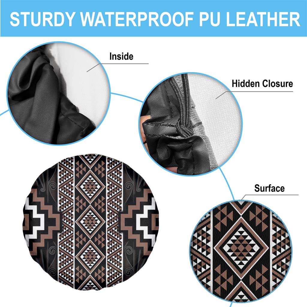 Classic Tukutuku Pattern Aotearoa Spare Tire Cover Niho Taniwha and Puhoro Motifs LT7 - Polynesian Pride