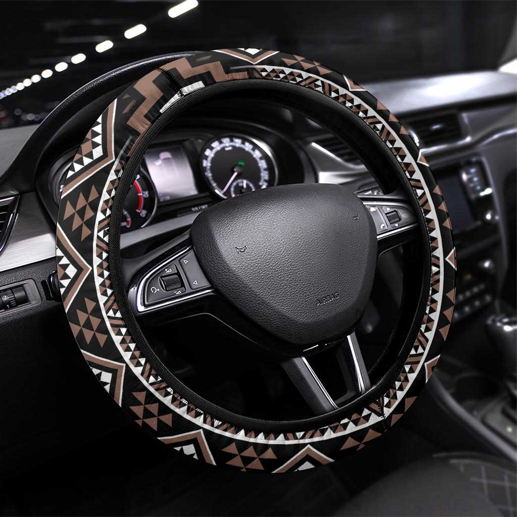 Classic Tukutuku Pattern Aotearoa Steering Wheel Cover Niho Taniwha and Puhoro Motifs