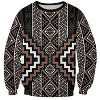 Classic Tukutuku Pattern Aotearoa Sweatshirt Niho Taniwha and Puhoro Motifs LT7 Unisex Brown - Polynesian Pride
