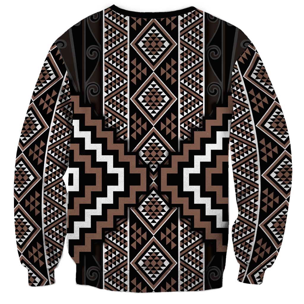 Classic Tukutuku Pattern Aotearoa Sweatshirt Niho Taniwha and Puhoro Motifs LT7 - Polynesian Pride