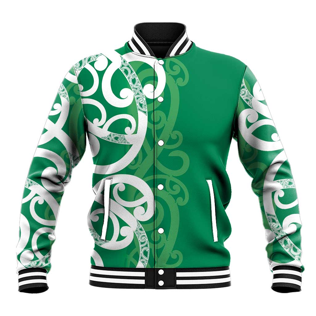 Pounamu Green Maori Baseball Jacket Koru Kowhaiwhai LT7 Unisex Green - Polynesian Pride
