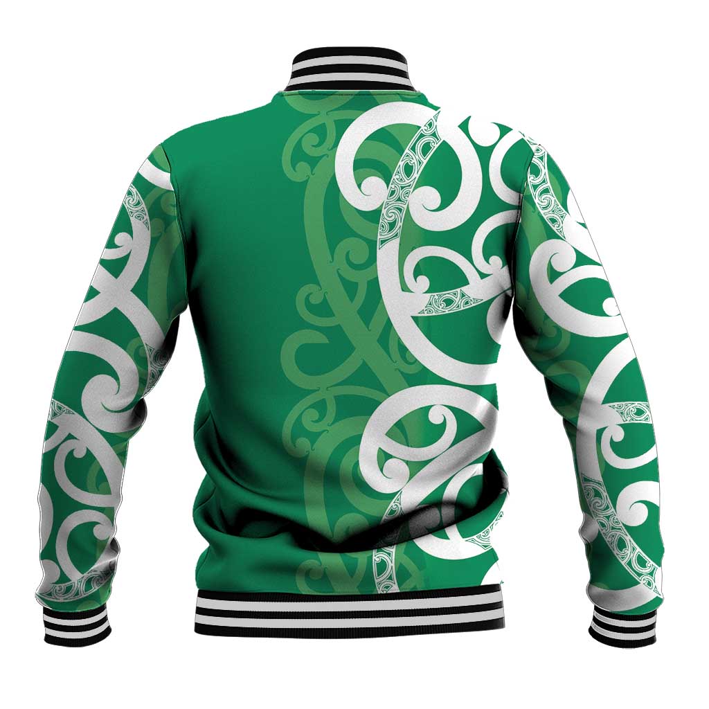 Pounamu Green Maori Baseball Jacket Koru Kowhaiwhai LT7 - Polynesian Pride