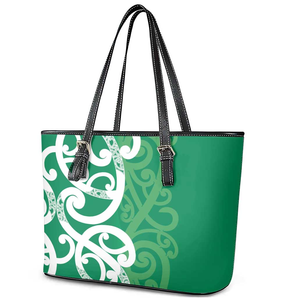 Pounamu Green Maori Leather Tote Bag Koru Kowhaiwhai LT7 - Polynesian Pride