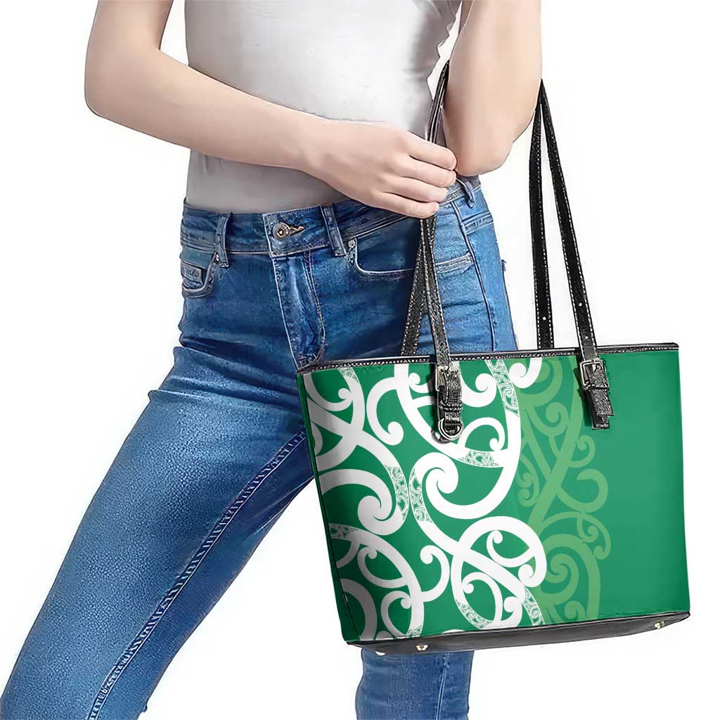 Pounamu Green Maori Leather Tote Bag Koru Kowhaiwhai LT7 - Polynesian Pride