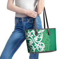Pounamu Green Maori Leather Tote Bag Koru Kowhaiwhai LT7 - Polynesian Pride