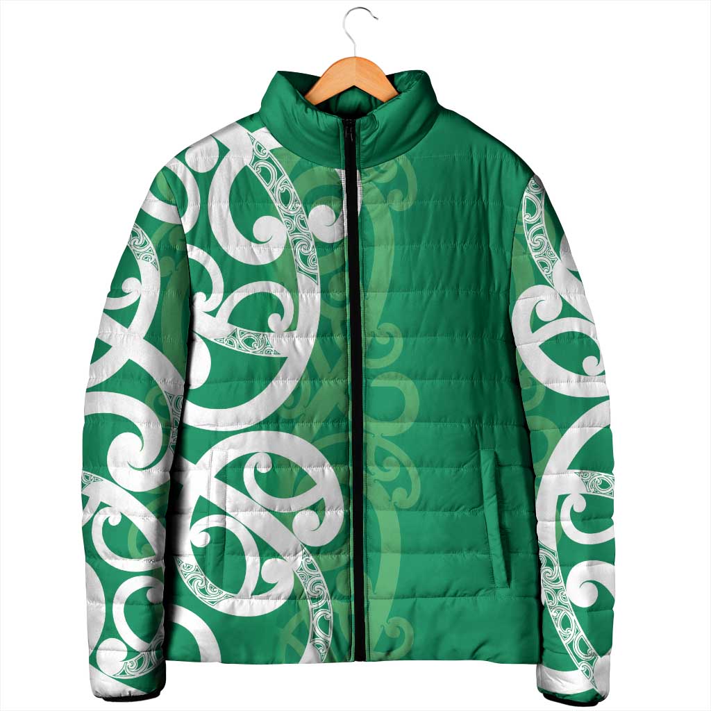 Pounamu Green Maori Padded Jacket Koru Kowhaiwhai LT7 - Polynesian Pride