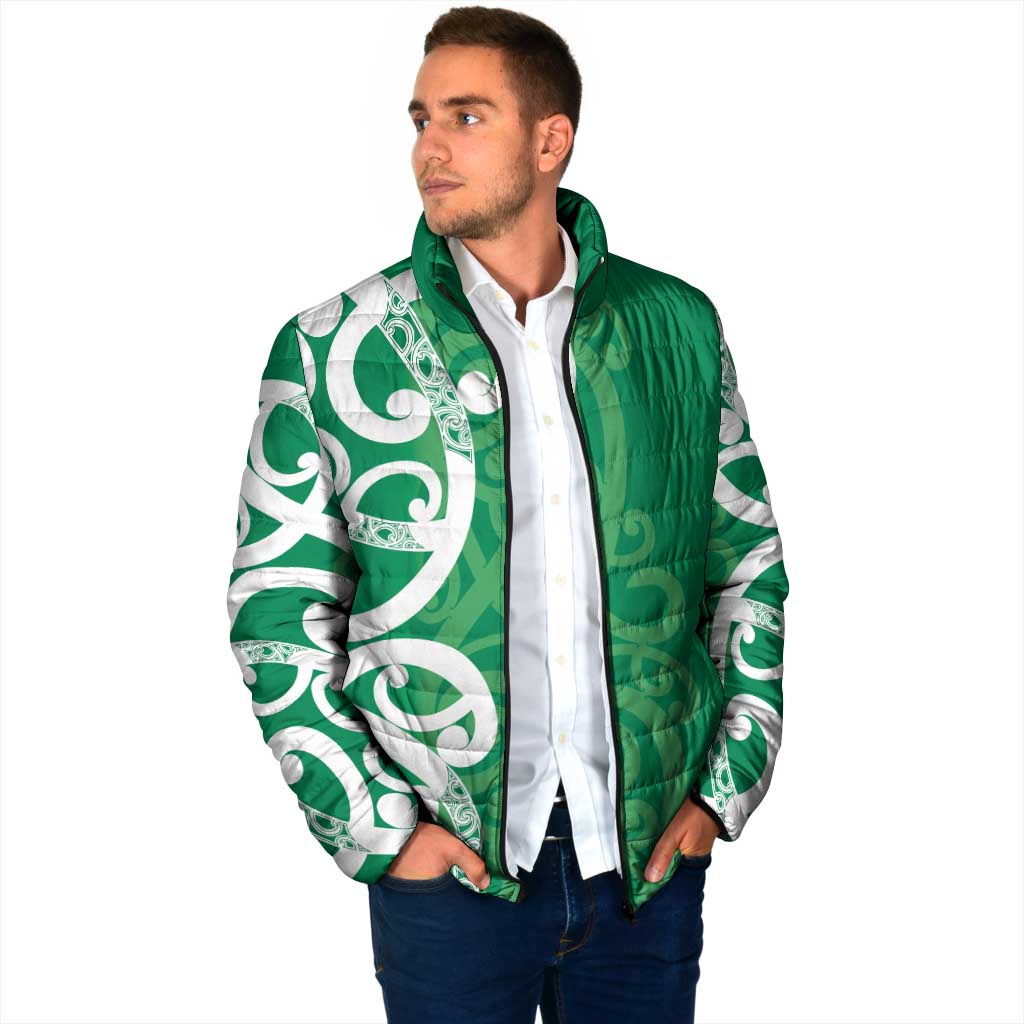 Pounamu Green Maori Padded Jacket Koru Kowhaiwhai LT7 - Polynesian Pride