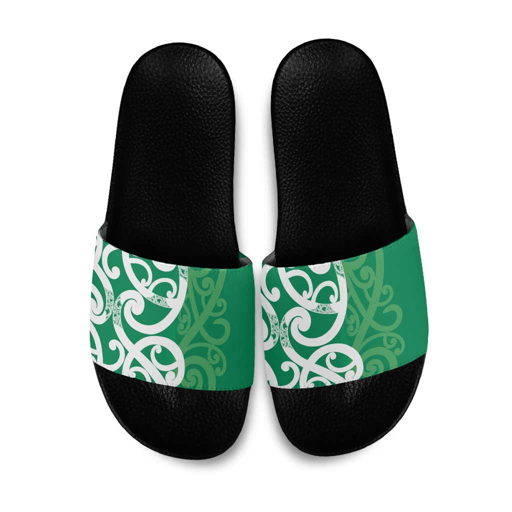 Pounamu Green Maori Slide Sandals Koru Kowhaiwhai LT7 Green - Polynesian Pride