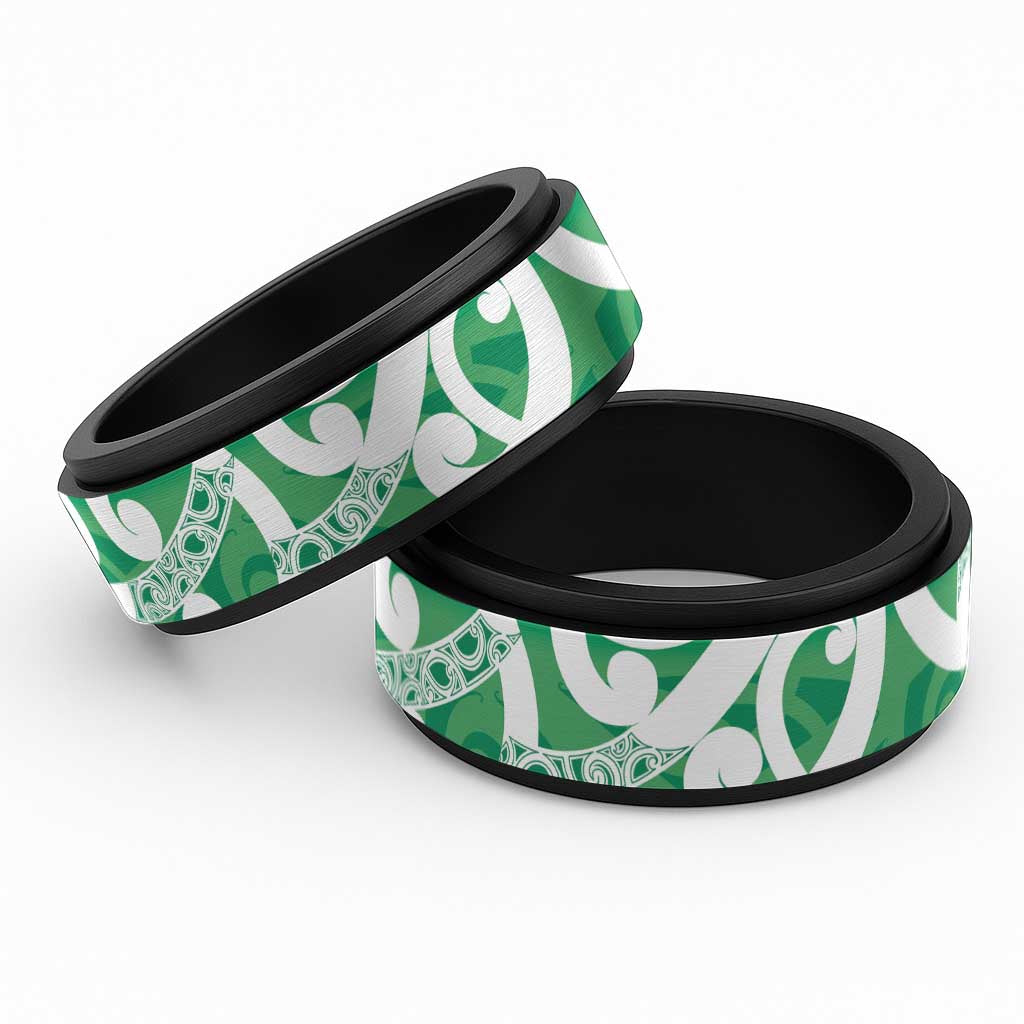 Pounamu Green Maori Spinner Ring Koru Kowhaiwhai LT7 Black Green - Polynesian Pride