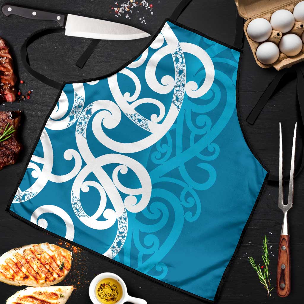 Azure Blue Maori Apron Koru Kowhaiwhai LT7 Blue - Polynesian Pride