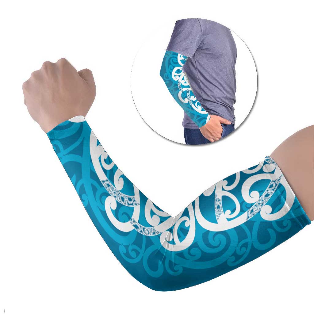 Azure Blue Maori Arm Sleeves Koru Kowhaiwhai LT7 Set of 2 Blue - Polynesian Pride