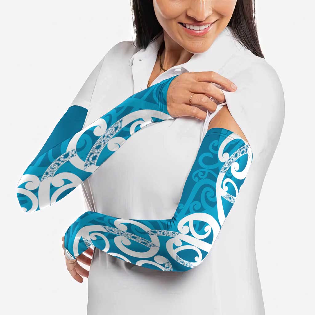 Azure Blue Maori Arm Sleeves Koru Kowhaiwhai LT7 - Polynesian Pride