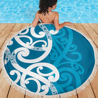 Azure Blue Maori Beach Blanket Koru Kowhaiwhai LT7 - Polynesian Pride