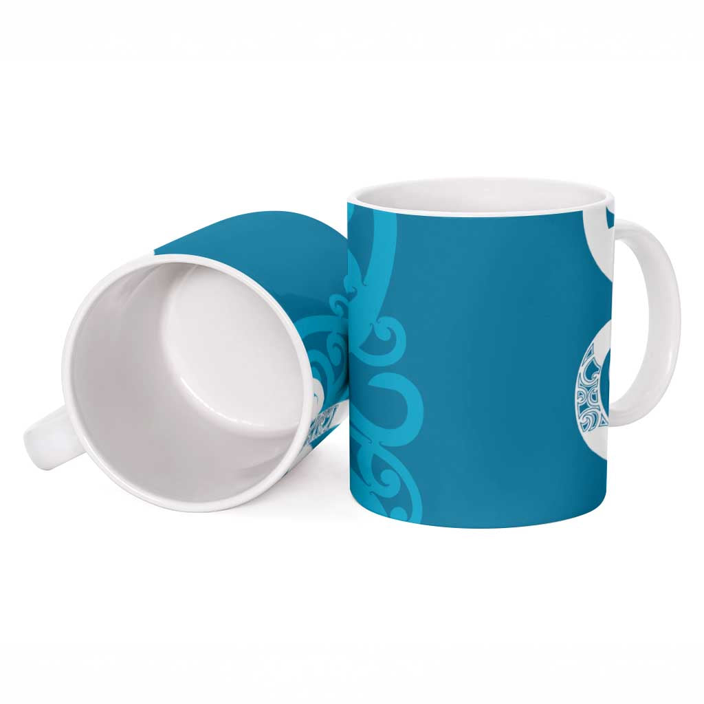 Azure Blue Maori Ceramic Mug Koru Kowhaiwhai LT7 - Polynesian Pride