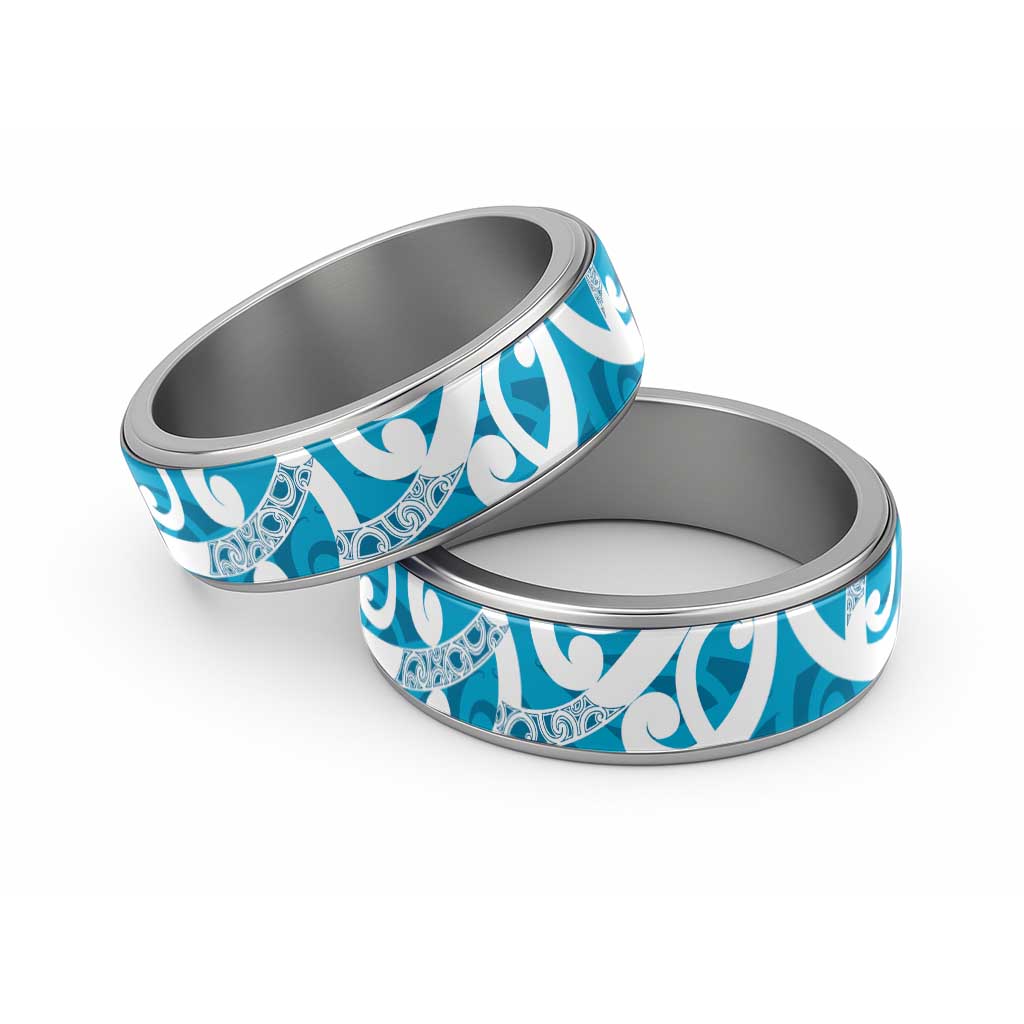 Azure Blue Maori Classic Ring Koru Kowhaiwhai LT7 Sliver Blue - Polynesian Pride