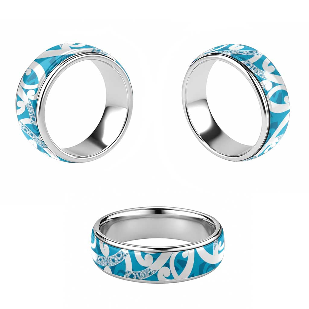 Azure Blue Maori Classic Ring Koru Kowhaiwhai LT7 - Polynesian Pride