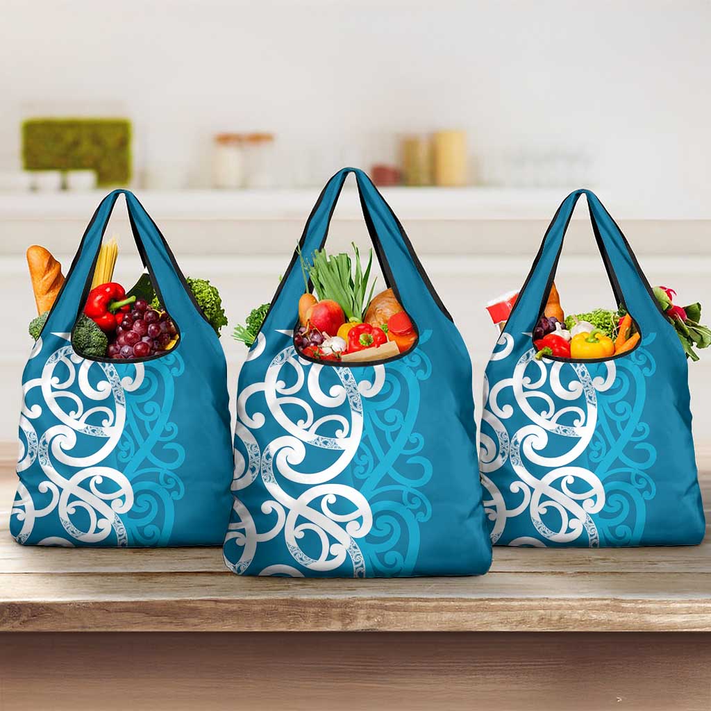 Azure Blue Maori Grocery Bag Koru Kowhaiwhai LT7 3-pack One Size Blue - Polynesian Pride