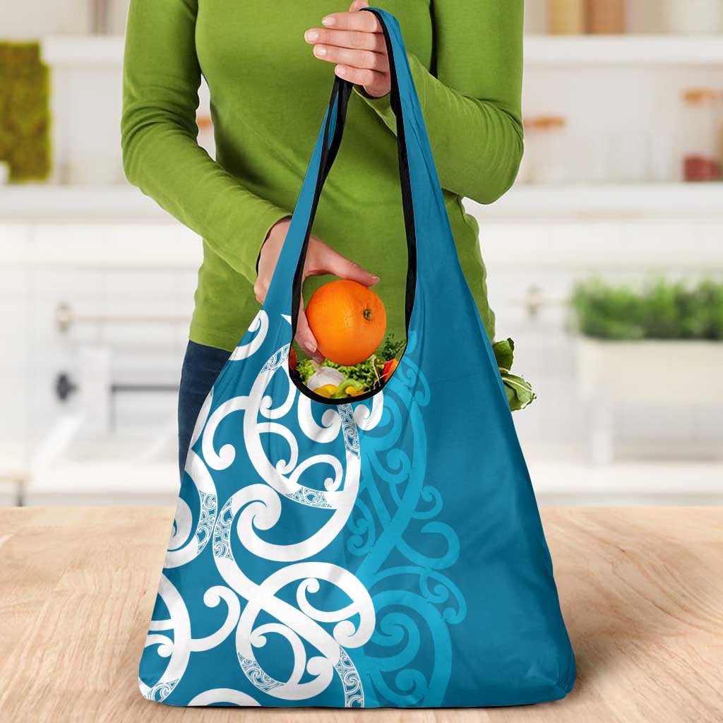 Azure Blue Maori Grocery Bag Koru Kowhaiwhai LT7 - Polynesian Pride