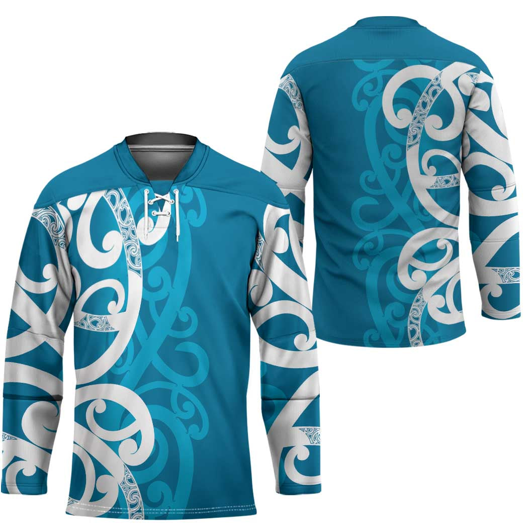 Azure Blue Maori Hockey Jersey Koru Kowhaiwhai LT7 - Polynesian Pride