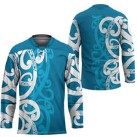 Azure Blue Maori Hockey Jersey Koru Kowhaiwhai LT7 - Polynesian Pride