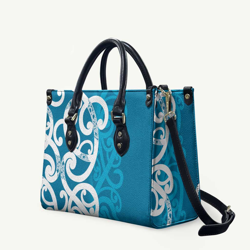 Azure Blue Maori Leather Bag Koru Kowhaiwhai LT7 Blue - Polynesian Pride