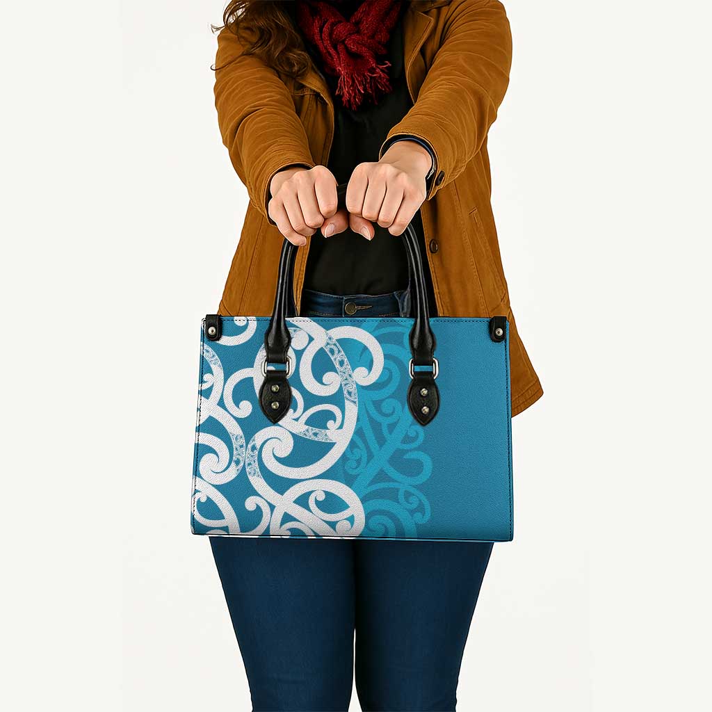 Azure Blue Maori Leather Bag Koru Kowhaiwhai LT7 - Polynesian Pride