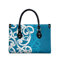 Azure Blue Maori Leather Bag Koru Kowhaiwhai LT7 - Polynesian Pride