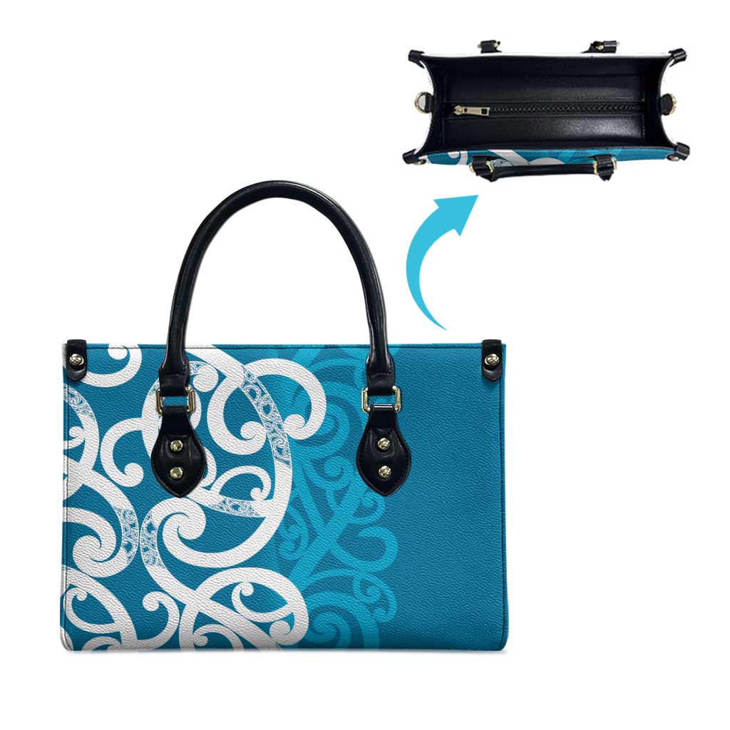 Azure Blue Maori Leather Bag Koru Kowhaiwhai LT7 - Polynesian Pride