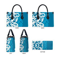 Azure Blue Maori Leather Bag Koru Kowhaiwhai LT7 - Polynesian Pride