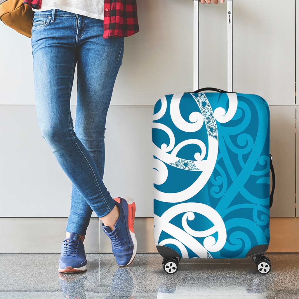 Azure Blue Maori Luggage Cover Koru Kowhaiwhai LT7 - Polynesian Pride